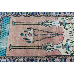 Alfombra Turca de 2.5x3.9 pies, Estilo Marroquí Azul, Alfombra de Lana con Parches y Base de Látex, Decoración Tradicional Ecológica para el Hogar - Product Image 5