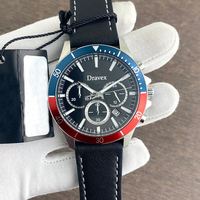 Montre Chronographe Homme Tendance en Gros, Cadran Pepsi Rouge et Bleu, Bracelet en Cuir, Étanche 100M, Montre-Bracelet Sport à Quartz pour Homme
