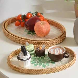 Vente en gros de nouveaux plateaux de luxe faits à la main en rotin peint nacre plateau du Viet Nam - Product Image 2