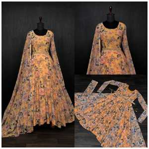 Georgette avec imprimé floral unique et robe en tissu pur Georgette conviennent à toutes les occasions ainsi qu'à toutes les occasions décontractées - Product Image 3