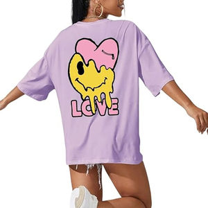 Camiseta OEM con diseño personalizado para mujer, ropa informal con hombros caídos y estampado de mujer, camiseta de moda para mujer - Product Image 3