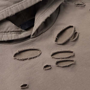 Parche personalizado bordado hombres rasgados sudaderas con capucha de gran tamaño de peso pesado algodón transpirable Rosa Sudadera con capucha desgastada 2024 - Product Image 6