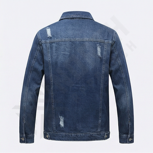 Veste en jean déchirée décontractée de style tendance pour homme, veste en denim sport, streetwear tendance, vêtements d'extérieur, col montant - Product Image 2