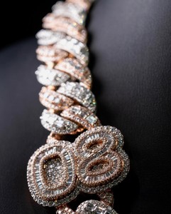 Chaîne cubaine en or rose Moissanite Testeur de diamants VVS Argent 925 Chaîne cubaine Miami glacée - Product Image 2