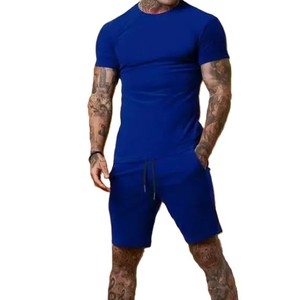 Conjunto de camisa de pantalones cortos con estilo de diseño personalizado 100% conjuntos de Camiseta de cuello redondo de algodón conjunto de pantalones cortos transpirables de alta calidad para hombres - Product Image 1