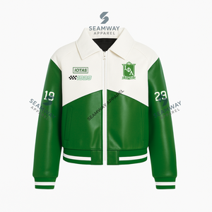 Chaqueta de Cuero PU Iota Phi Lambda Lista para Enviar, Chaqueta Bomber de Cuero de Alta Calidad, Chaqueta Deportiva Estilo Universitario - Product Image 2