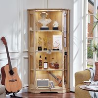 Vitrine d'angle en bois de style farmhouse avec serrure et éclairage LED réglable, vitrine pour figurines LEGO