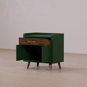 Mesita de noche de diseño minimalista de madera de teca real de color verde oliva-Muebles de dormitorio, muebles para el hogar - Product Image 1