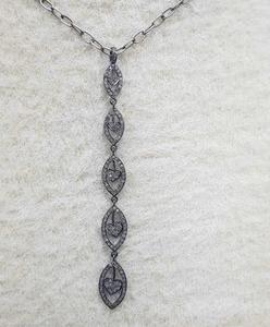 Pendentif vintage en argent sterling 925 avec pavé de feuilles Cascade, bijoux naturels, taille 110mm, plaqué rhodium noir pour mariage - Product Image 1