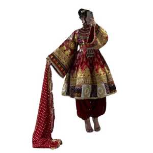 Robe de mariée afghane Kuchi pour femmes, style modeste, longueur genoux, dentelle à volants, broderie florale vintage de haute qualité, franges - Product Image 1