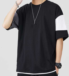 Personnalisé de haute qualité hommes été décontracté à manches courtes T-Shirt rue imprimé Patchwork lavé Technique blanc personnalisable - Product Image 5