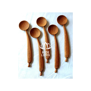 Cuchara mezcladora de madera con mango de madera de café de Acacia personalizada, utensilios de cocina de sopa de madera larga para cocinar y revolver el Loto Azul - Product Image 4