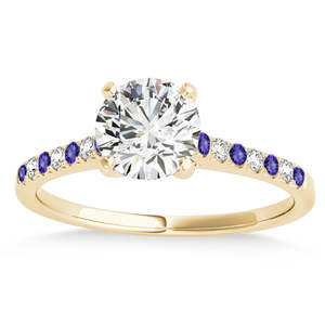 Bague de fiançailles en or jaune 14 carats à rangée unique avec diamant de 0,11 ct et tanzanite - Product Image 1