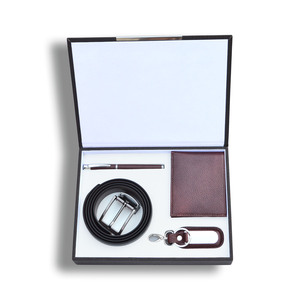 Custom Logo Executive Gift Set 5 in 1 Combo for Christmas Promotion Men's Leather Wallet Keychain Metal Pen <b>Belt</b> Cardboard Box - Product Image 2