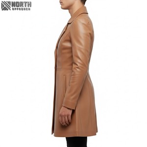 2025 hiver nouveauté élégant Double boutonnage en cuir véritable Bomber veste col rond Camouflage avant Logo unisexe - Product Image 6