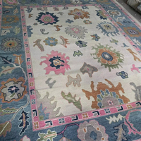 Beau tapis turc moderne traditionnel antique de 9x12 de haute qualité blanc bleu Oushak tapis de laine noué à la main tapis de prière en soie