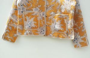 เสื้อโค้ทกันหนาวแบบลำลองของผู้หญิงแจ็กเก็ตผ้านวมพิมพ์ลายบล็อกมือผ้าทอแจ๊กเก็ตทำด้วยมือเทคนิคการซักสไตล์ใหม่ - Product Image 3