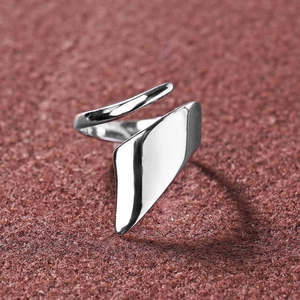NOVAMART Fine Designer 925 Sterling Silver <b>Finger</b> <b>Ring</b> Geometric Pattern with Oval Cut Diamond Platinum Rhodium Plating Fine Jew - Product Image 2