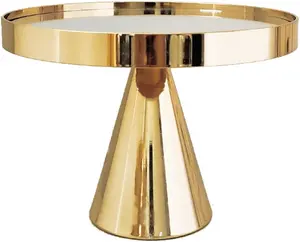 Luminous Golden Metallic Cake Stand With Mirror Top Pedestal Holder Dazzling Design Wedding Table Decor Cake Display Raiser