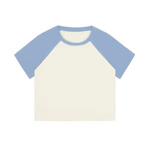 Trendy Customizable Logo Raglan Sleeve <b>Women's</b> Cropped <b>T</b>-<b>Shirts</b> Contrast Short Sleeve Crop Tops Tees - Product Image 4