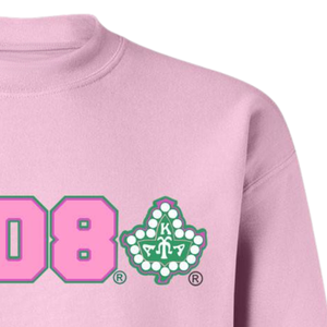 Sudadera AKA 1908 Ivy con Cuello Redondo, Bordado Rosa Claro y Verde, Prenda Personalizada para Hermandades Griegas - Product Image 3