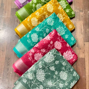 Lilen, la mejor calidad, tela suave, estilo moderno, Sari estampado con blusa, fiesta de boda sin peso y Diwali adecuado - Product Image 1