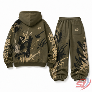 Conjunto de Sudadera con Capucha y Pantalones Deportivos Personalizados para Hombre, Estampado de Grafiti, Moda Otoñal, Proveedor OEM ODM - Product Image 2