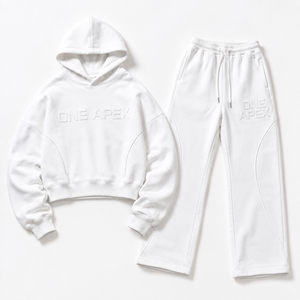 Conjunto Deportivo de Sudadera con Capucha Blanca Extra Grande y Pantalones Anchos de Algodón Premium, Ropa Urbana con Logotipo Personalizado OEM - Product Image 4