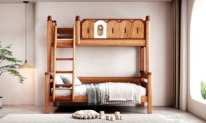 Mahogany <b>Wood</b> Twin <b>Bunk</b> <b>Bed</b> Sturdy Heavy Duty <b>Bed</b> Frame - Product Image 3