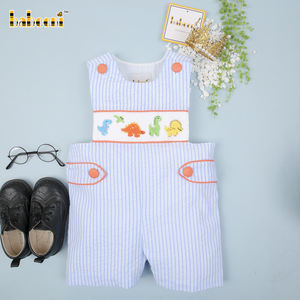 Customized Luxury Dinosaur Print Hand Smocked <b>Baby</b> Boys' Shortall Rompers OEM ODM Wholesale Winter Spandex/Cotton <b>Button</b> Closure - Product Image 2