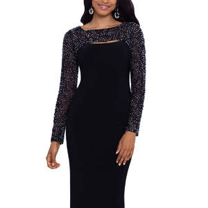 Abito da sera Betsy Adam da donna, in organza, nero, taglia XL, con lavorazioni all'uncinetto, cut-out decorati, silhouette a tubino, lunghezza naturale. - Product Image 2