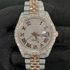 Elegante doble tono estilo Hip Hop Iced Out lujo Acero inoxidable movimiento de cuarzo Moissanite diamante hecho a mano reloj para hombres y mujeres - Product Image 1