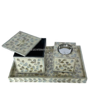 New Arrival <b>Floral</b> Pattern Mother of Pearl Inlay Tray Set With Bakhoor Burner and <b>Box</b> Holder Set Bakhoor Burner Set - Product Image 1