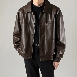 Custom Lather <b>Jacket</b> Vintage Loose-fit Cropped Pu Leather <b>Jacket</b> <b>Men's</b> Casual Top Spring Motorcycle <b>Jacket</b> - Product Image 6
