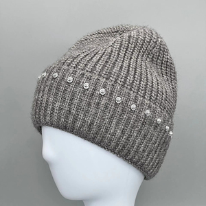 Gorro de punto de moda Premium, gorro de invierno, gorro Unisex con puños de diamantes de imitación sólidos, el mejor Material, gorro con logotipo personalizado Acrílico - Product Image 2