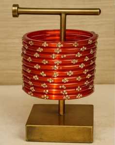 orange <b>glass</b> <b>Bangles</b> Set With Crystal Rhinestone Flower Pattern Ethnic Style Women's Jewelry - Product Image 6