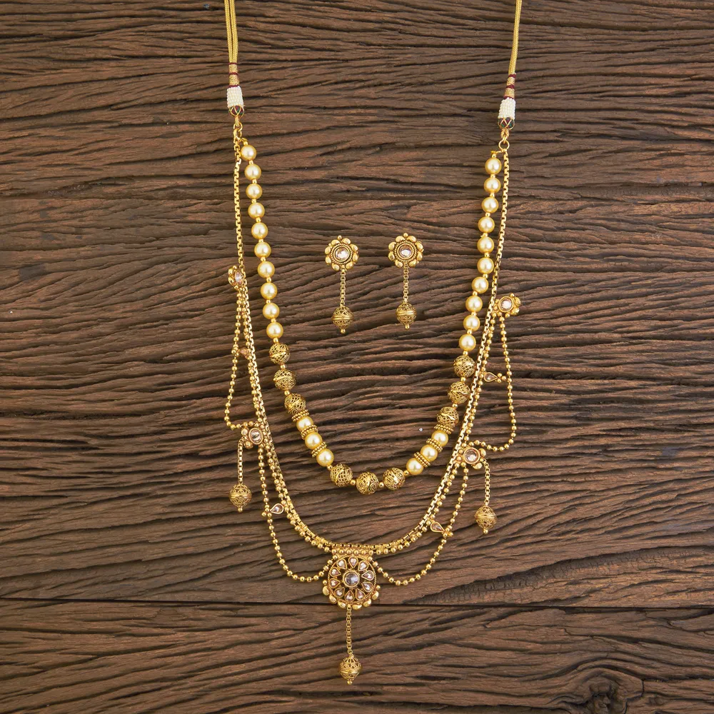 Buy antique gold plated mala long necklace set 18291 fashion jewellery wholesalers in india
