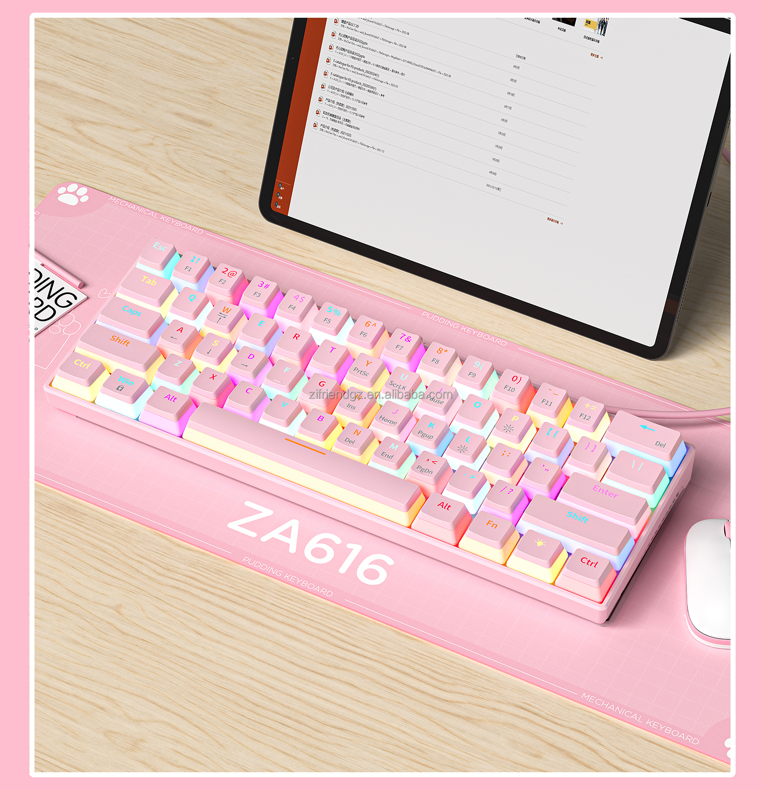 Portable 60% Mechanical Gaming Keyboard Switch PBT Pudding