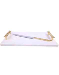 Plateau rectangulaire en bois personnalisé, moderne, en marbre blanc, or et argent, grand plateau à fromage avec couteau pour Noël, l'Aïd, le Ramadan, décoratif - Product Image 1