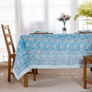 Nappe en coton fait à la main indienne belle couverture de table en coton imprimé bloc à main - Product Image 1