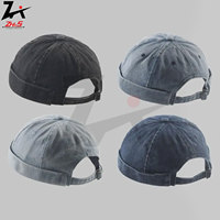 Gorro Docker de mezclilla lavada estilo retro, sin visera, color liso, vintage, estilo callejero, de pescador y marinero, con diseño de personaje, gorros de primavera con efecto abultado