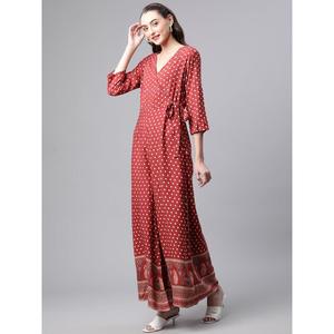 Combinaison de soirée Divena Robe élégante marron imprimée à pois - Product Image 3