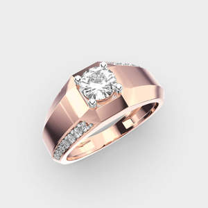 Impresionante anillo de compromiso de diamante cultivado en laboratorio de corte redondo para hombre, banda de boda de oro macizo de 14K, regalos de aniversario para marido - Product Image 4