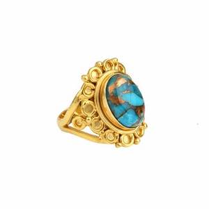 Mohave Kingman Ensemble de lunettes en cuivre bleu turquoise Plaqué or 18 carats Argent pur 925 Designer 10x14mm Bague de forme ovale pour elle - Product Image 4