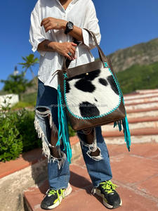 New Stylish Real Cowhide Fur Leather <b>Tote</b> <b>Bag</b> Women Stylish <b>Bags</b> & Hand Tooled Turquoise Stone Clutch Unique Combo Sets - Product Image 2