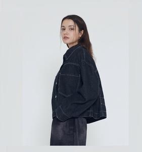 Chaqueta vaquera a cuadros de cintura media holgada para mujer de alta calidad con bolsillos y botones transpirable para uso informal de verano - Product Image 5