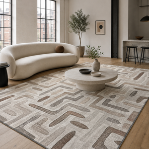 Netline Home Layered Geometry Taupe Washable <b>Rug</b> - Product Image 1
