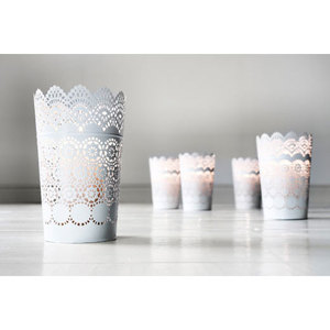 โลหะทำด้วยมือเหล็กชาผู้ถือแสงสำหรับบ้านและสวนตกแต่งเทศกาลผลิตภัณฑ์ที่ไม่ซ้ำสีขาวเคลือบทรงกลมที่กำหนดเอง - Product Image 6