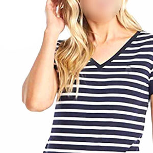 Precio al por mayor Contraste de color azul y blanco Servicio OEM Hecho a mano Ropa para adultos Camisetas de algodón estampadas de ajuste regular para mujeres - Product Image 6