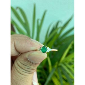 Bague en or 14 carats avec émeraude, élégante bague en diamant, pierre précieuse naturelle, bijoux fins, fournisseur en gros - Product Image 2